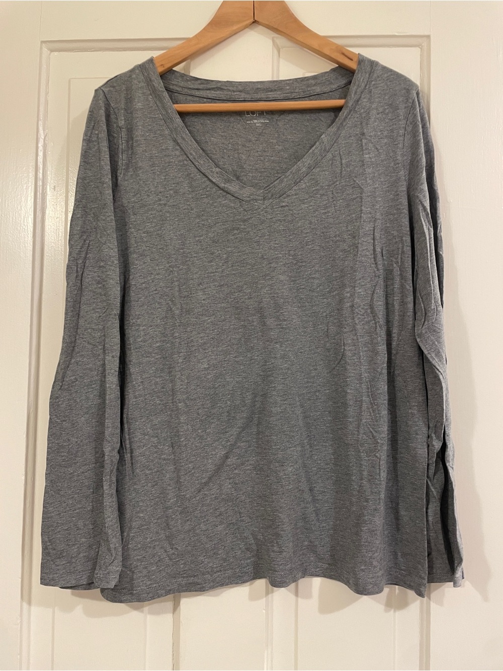 LOFT Gray V-Neck Long Sleeve Tee